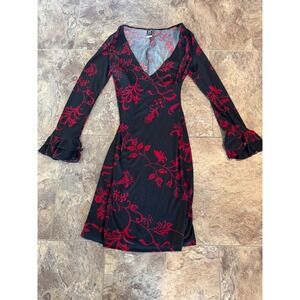 1990s Per Seption Dress Black Red Flared‎ Made in USA Medium Paper Tag Y2k
